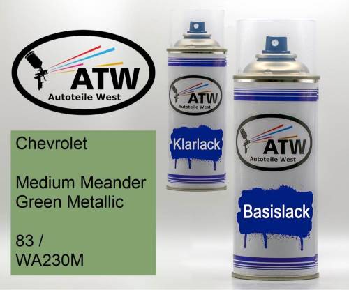 Chevrolet, Medium Meander Green Metallic, 83 / WA230M: 400ml Sprühdose + 400ml Klarlack - Set, von ATW Autoteile West.